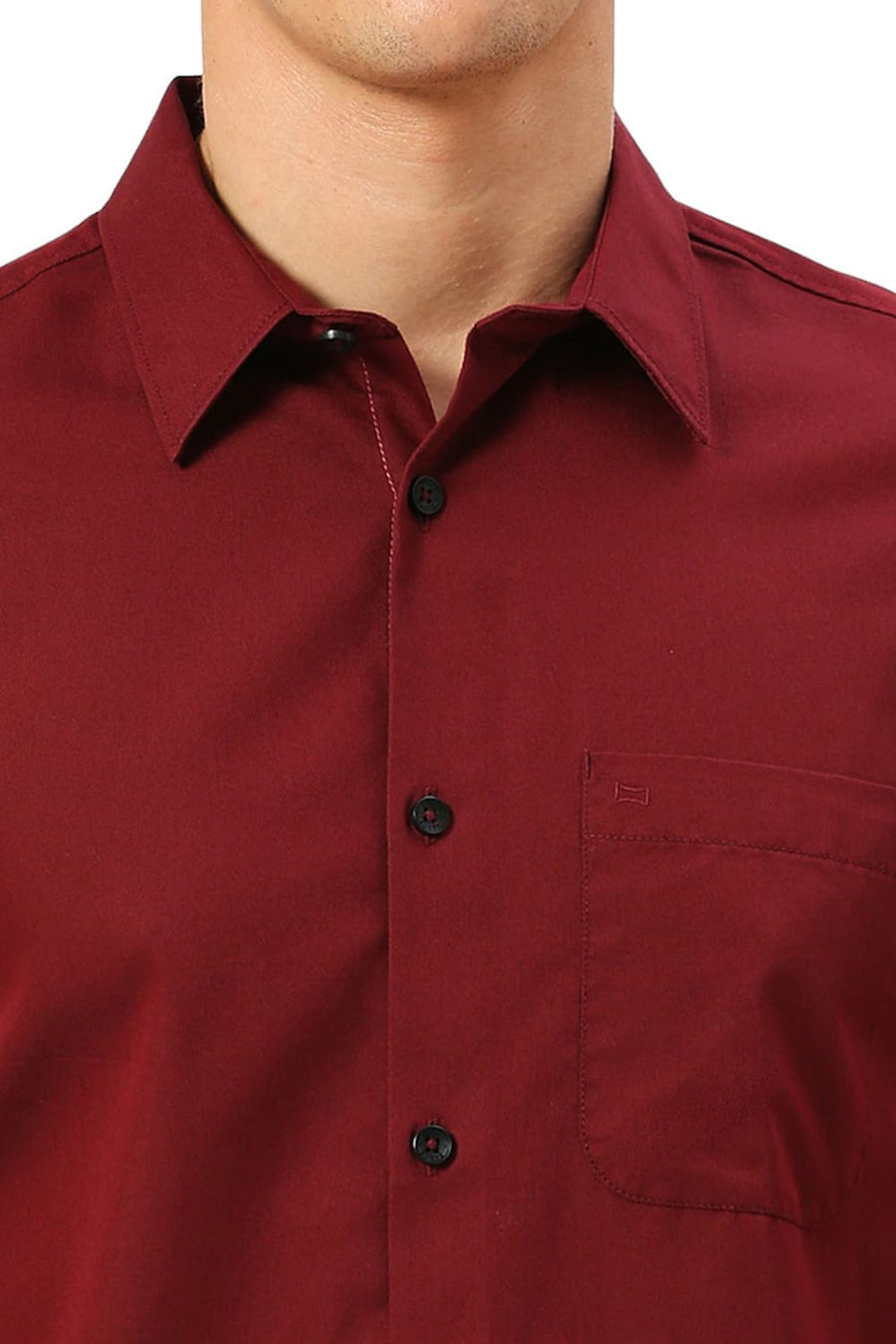 BASICS SLIM FIT CABERNET MAROON COTTON POLYESTER CAVALRY TWILL SHIRT
