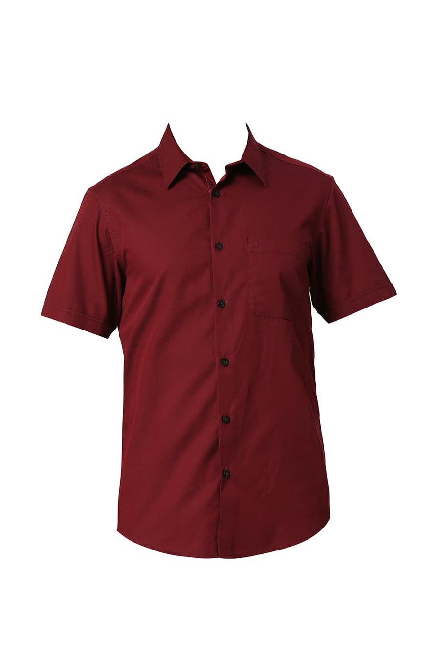 BASICS SLIM FIT CABERNET MAROON COTTON POLYESTER CAVALRY TWILL HALFSLEEVES SHIRT