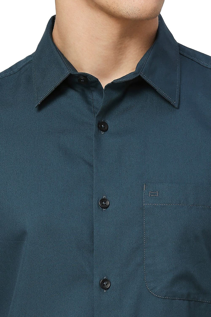 BASICS SLIM FIT SEA TEAL COTTON POLYESTER CAVALRY TWILL HALFSLEEVES SHIRT