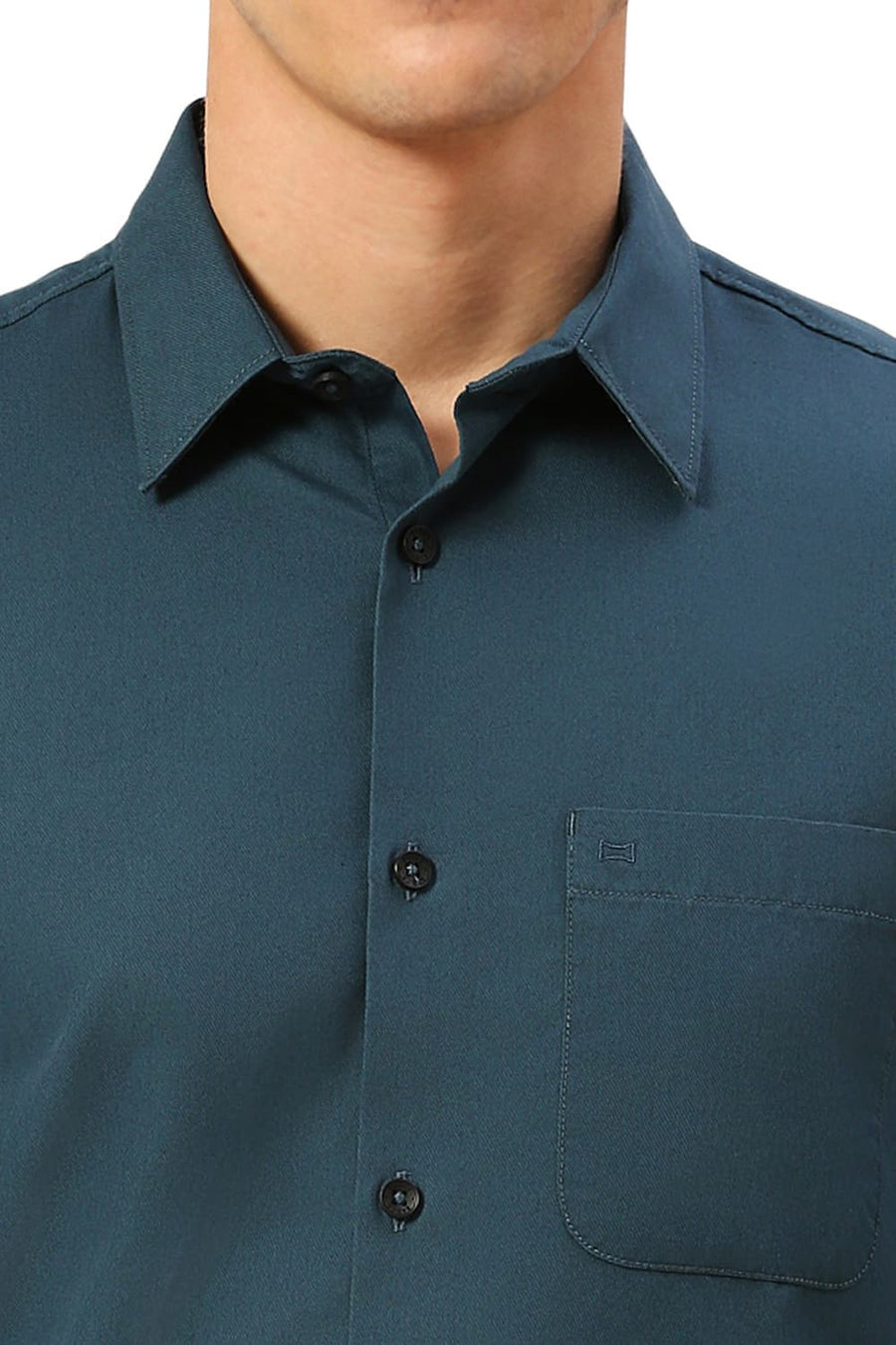 BASICS SLIM FIT SEA TEAL COTTON POLYESTER CAVALRY TWILL SHIRT