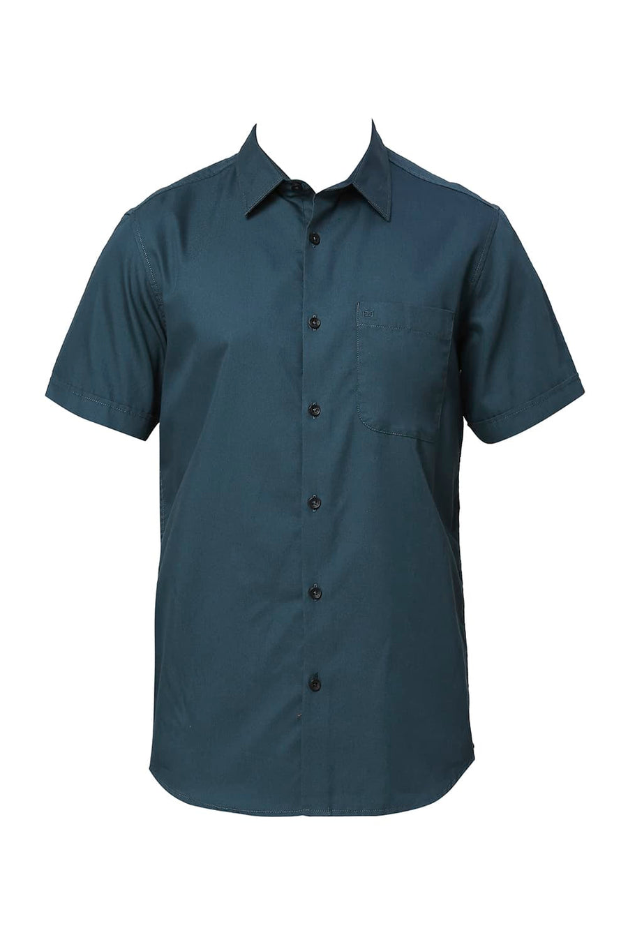 BASICS SLIM FIT SEA TEAL COTTON POLYESTER CAVALRY TWILL HALFSLEEVES SHIRT