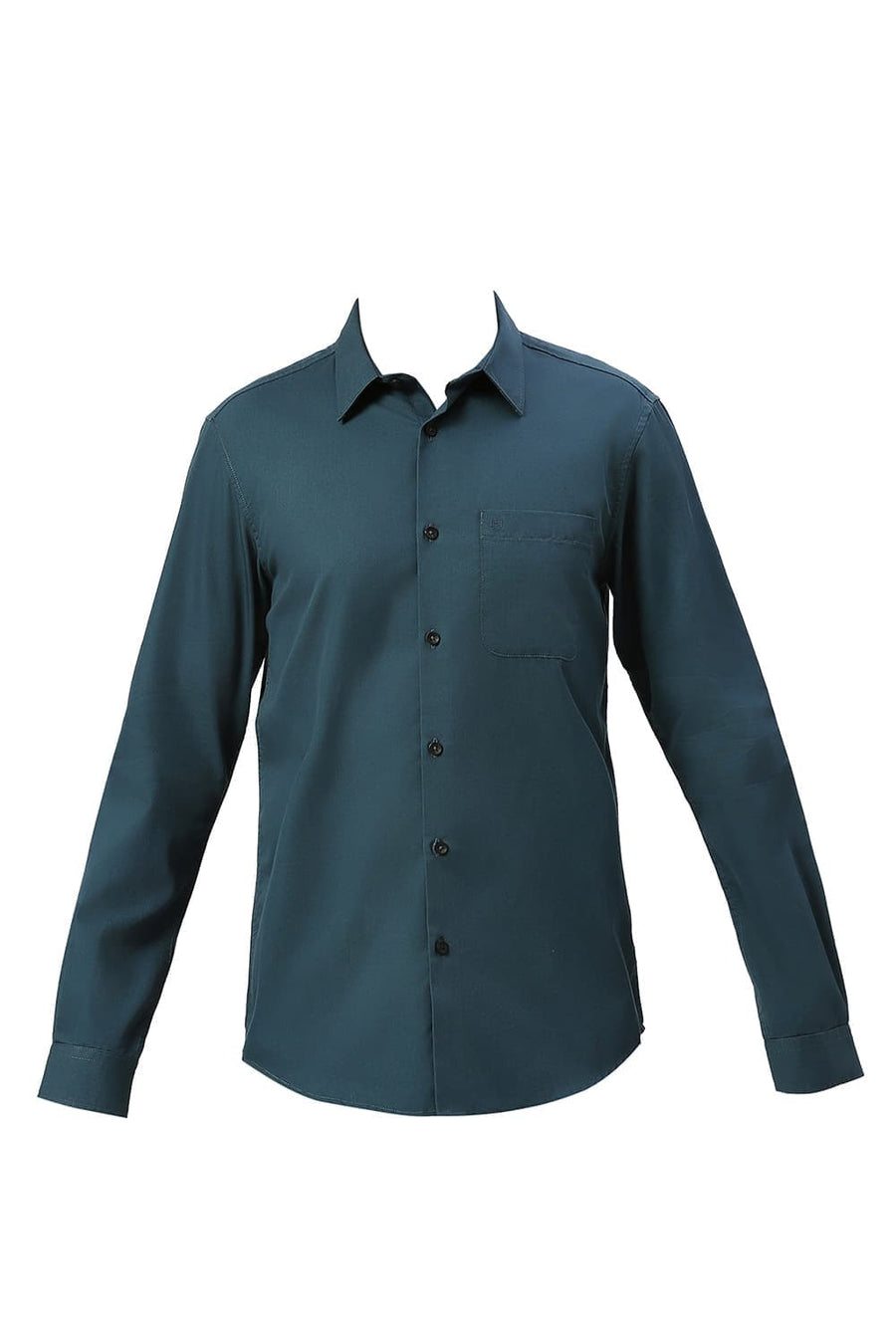 BASICS SLIM FIT SEA TEAL COTTON POLYESTER CAVALRY TWILL SHIRT