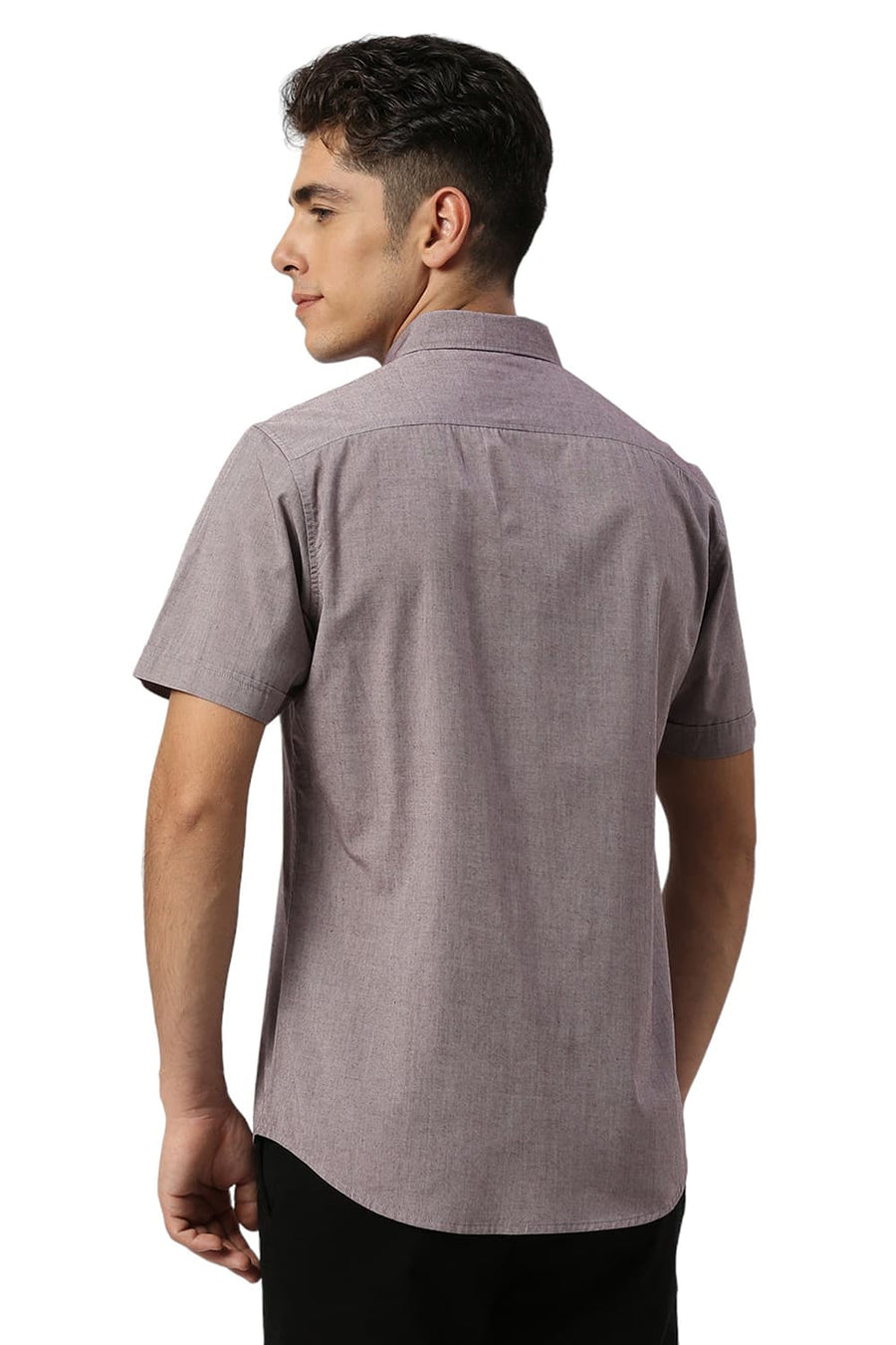 BASICS SLIM FIT PORT WINE COTTON POLYESTER VISCOSE HALFSLEEVES SHIRT