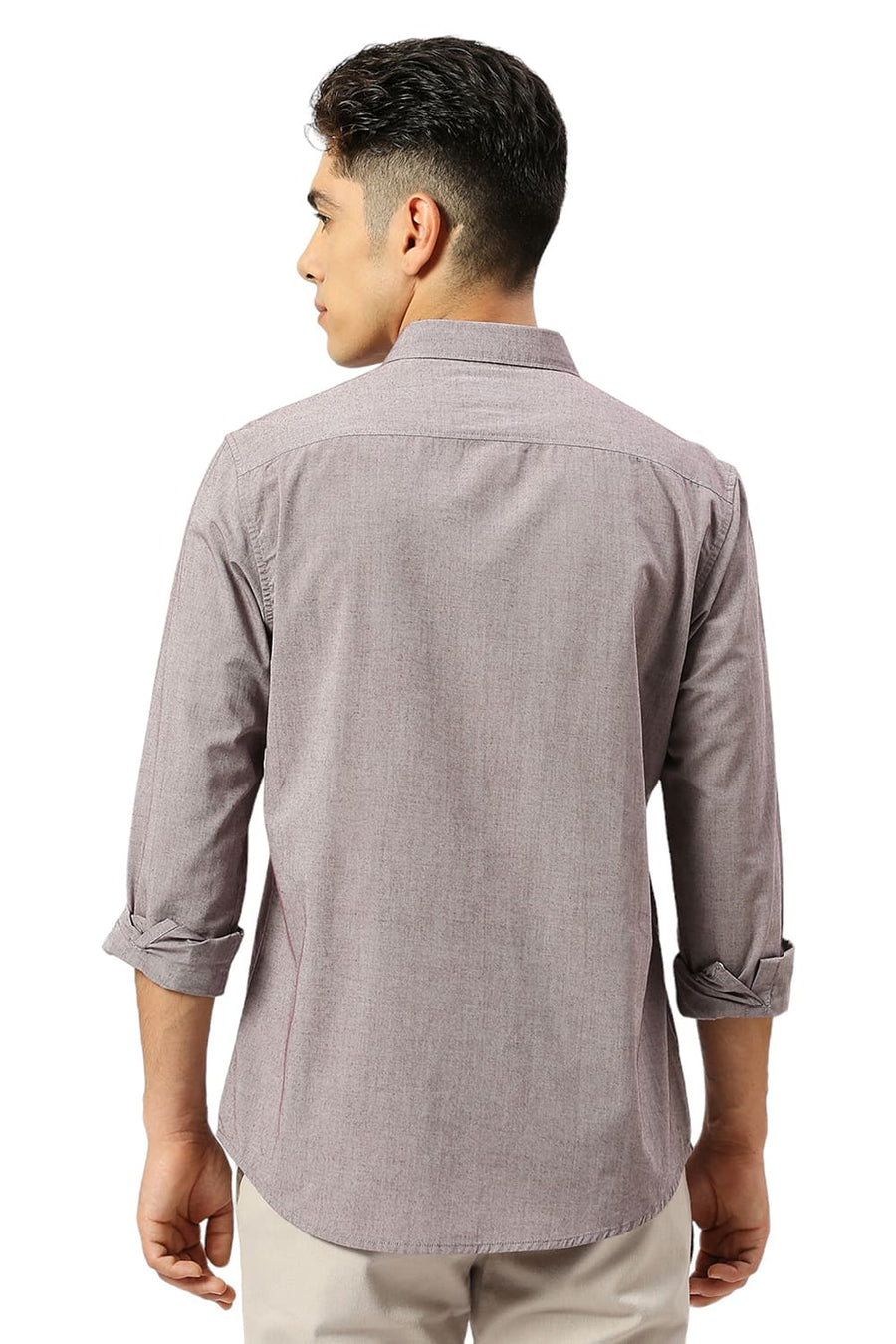 BASICS SLIM FIT PORT WINE COTTON POLYESTER VISCOSE SHIRT