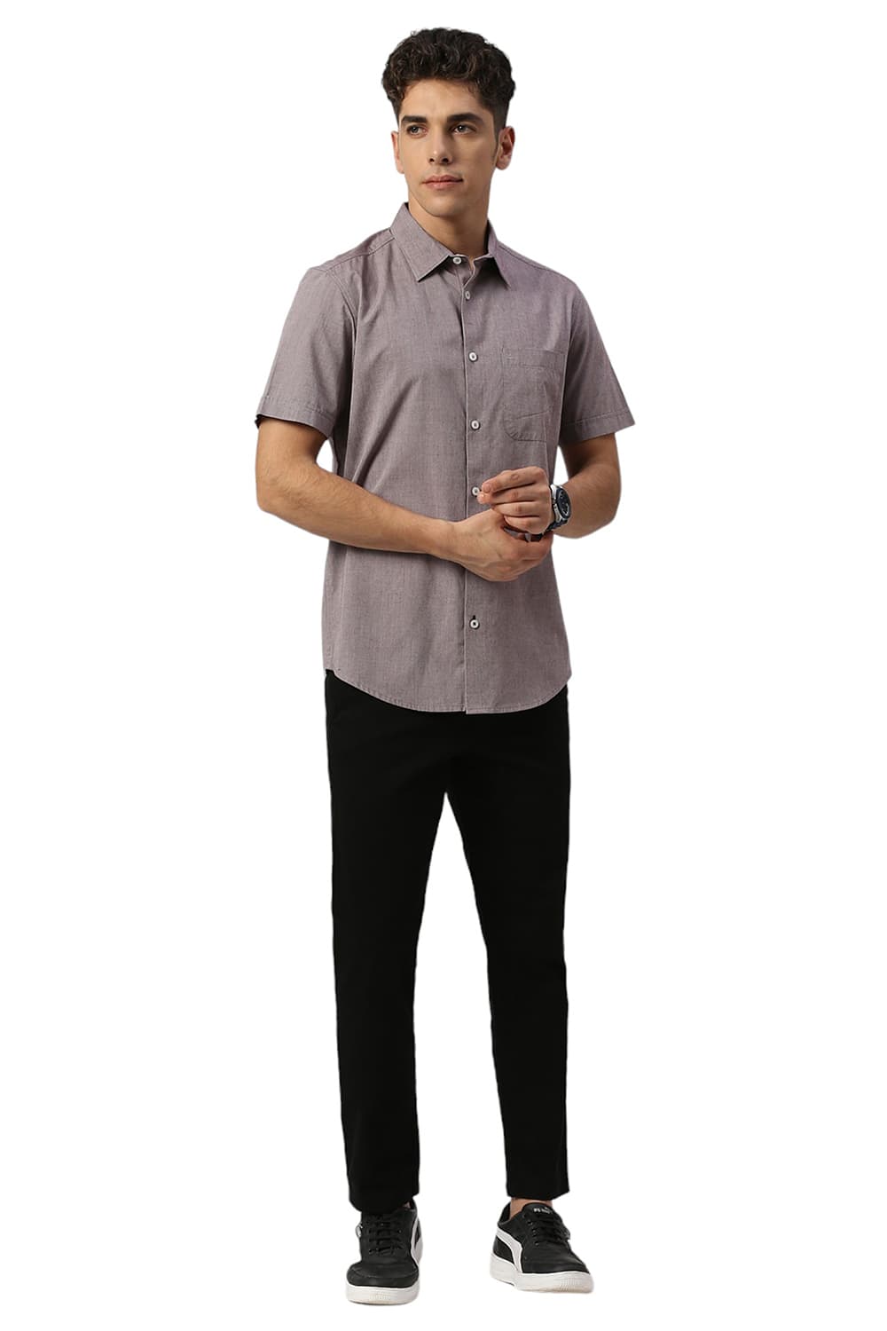 SLIM FIT COTTON POLYESTER VISCOSE HALFSLEEVES SHIRT