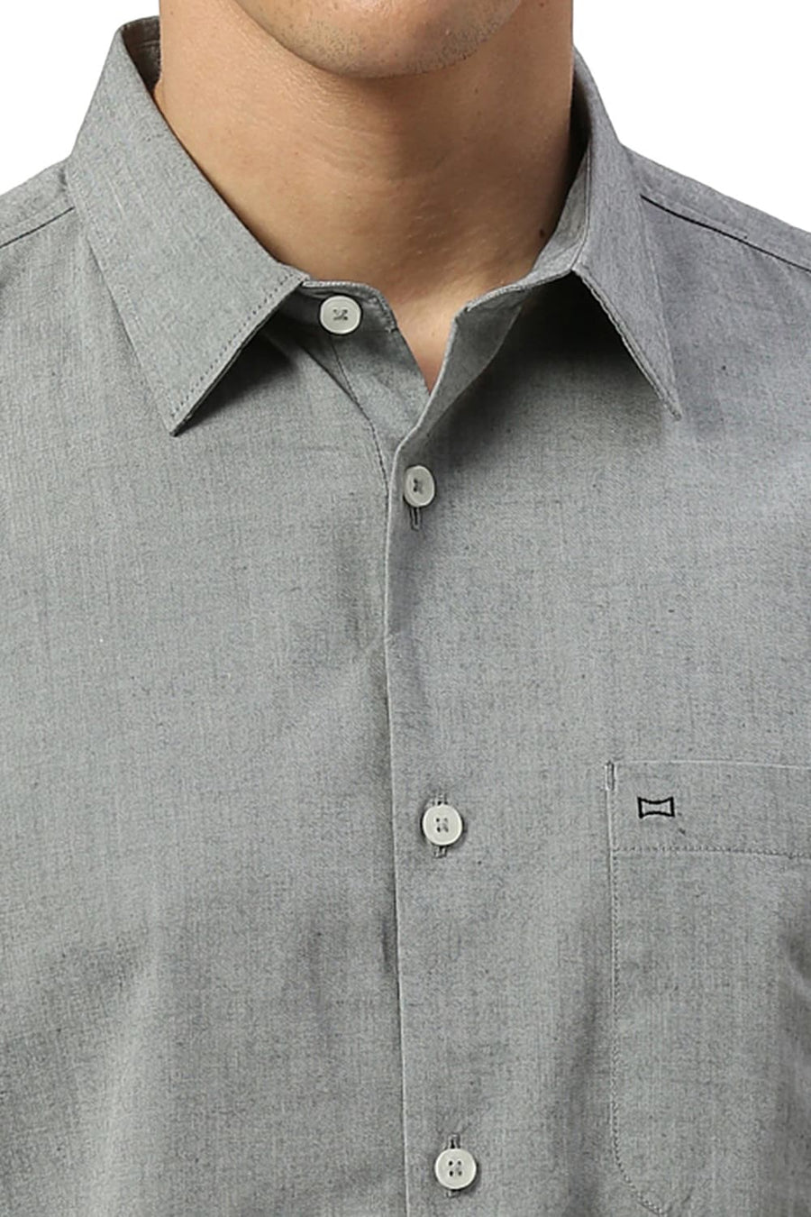 BASICS SLIM FIT SHARKSKIN GREY COTTON POLYESTER VISCOSE HALFSLEEVES SHIRT