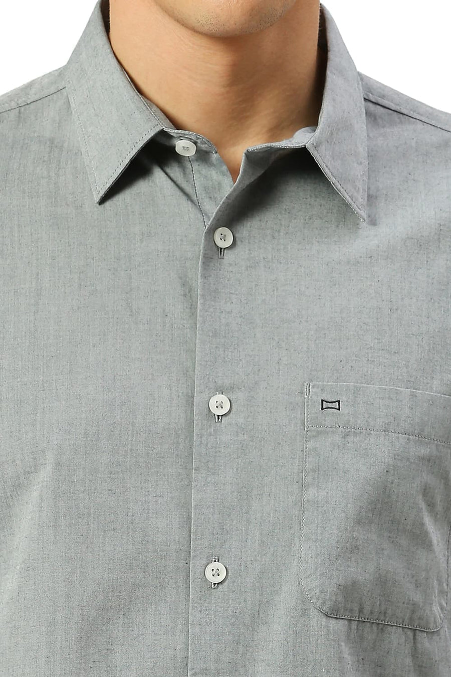 BASICS SLIM FIT SHARKSKIN GREY COTTON POLYESTER VISCOSE SHIRT