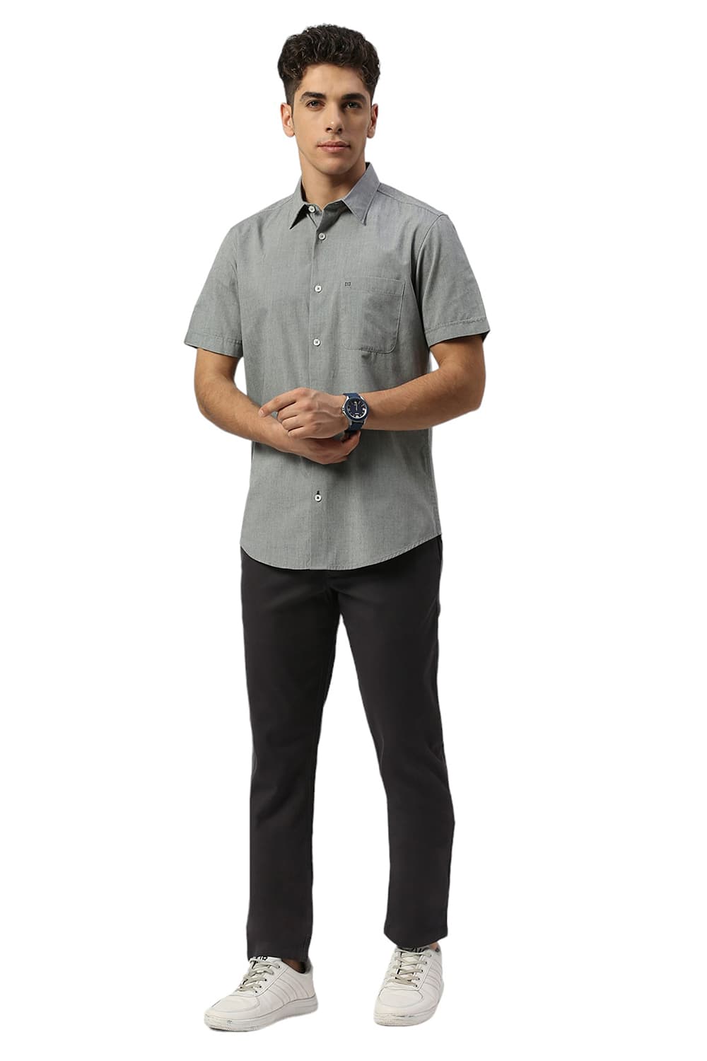 SLIM FIT COTTON POLYESTER VISCOSE HALFSLEEVES SHIRT