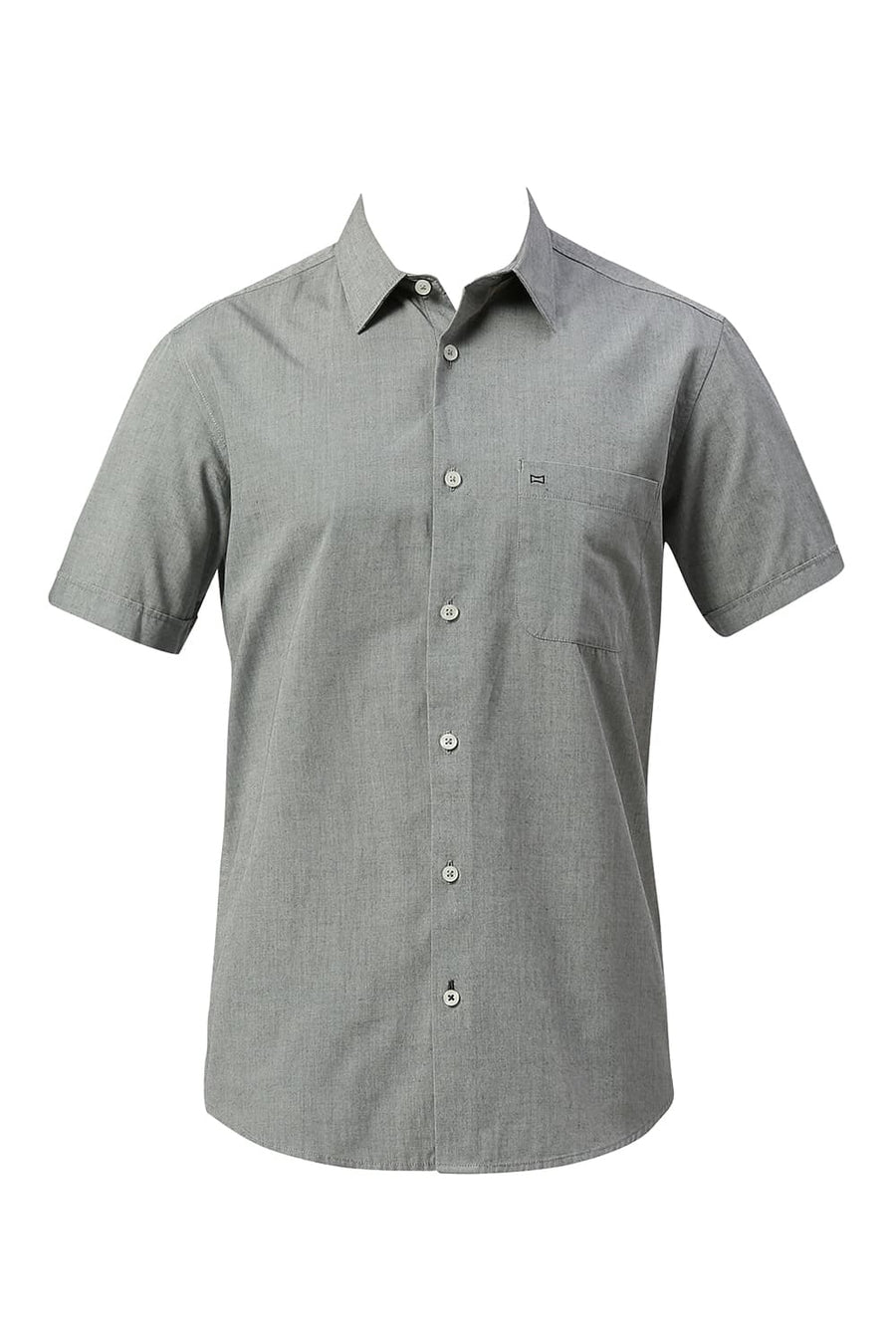 BASICS SLIM FIT SHARKSKIN GREY COTTON POLYESTER VISCOSE HALFSLEEVES SHIRT