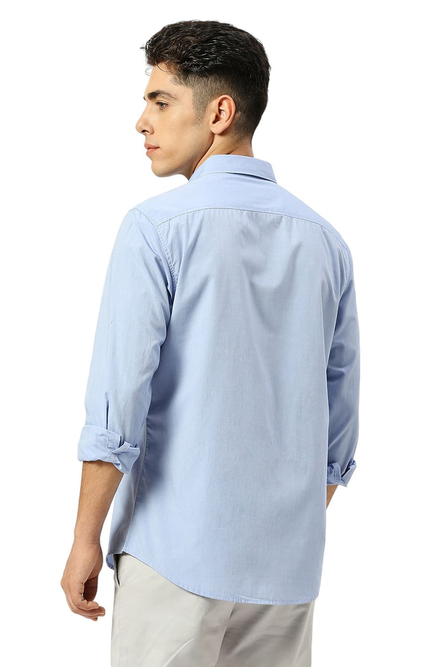 BASICS SLIM FIT BLUE HERON COTTON POLYESTER VISCOSE SHIRT