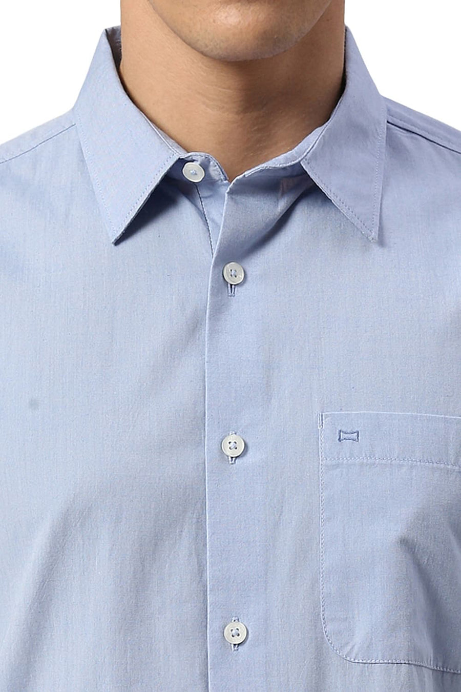 BASICS SLIM FIT BLUE HERON COTTON POLYESTER VISCOSE HALFSLEEVES SHIRT