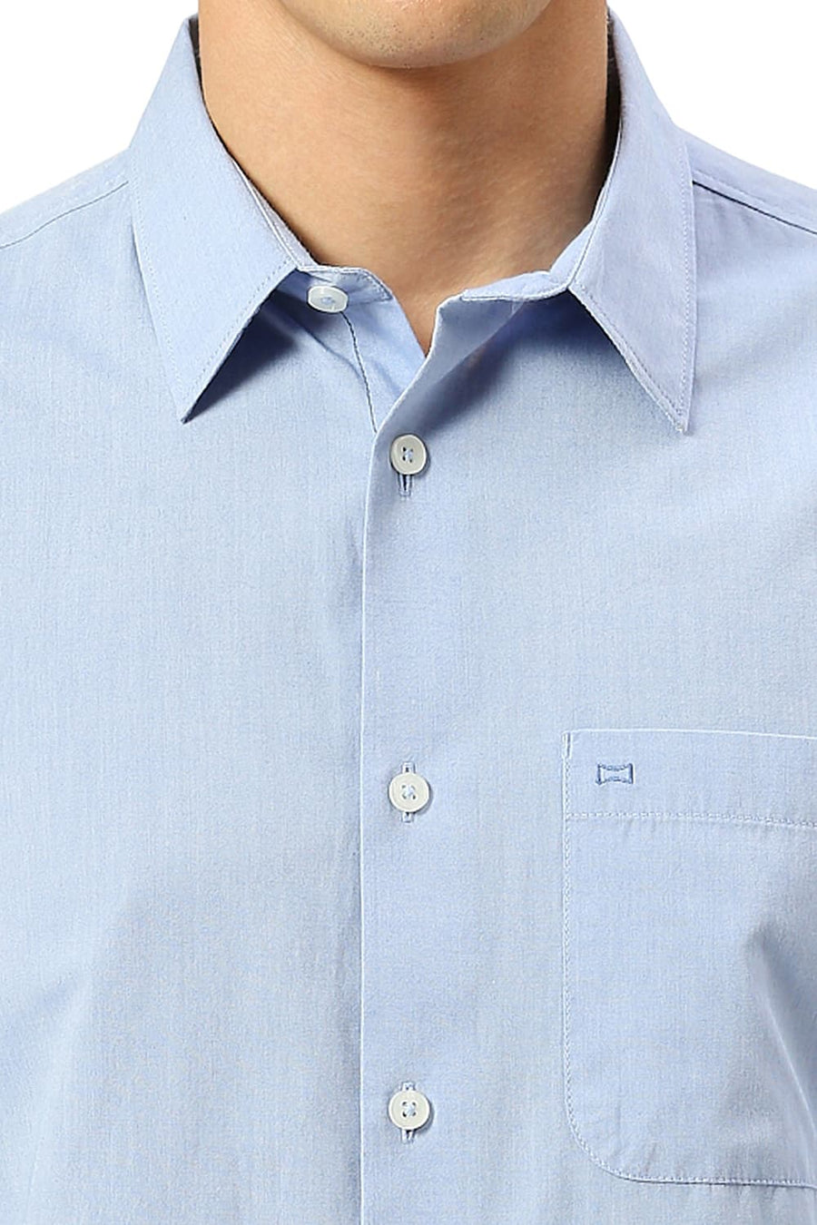 BASICS SLIM FIT BLUE HERON COTTON POLYESTER VISCOSE SHIRT