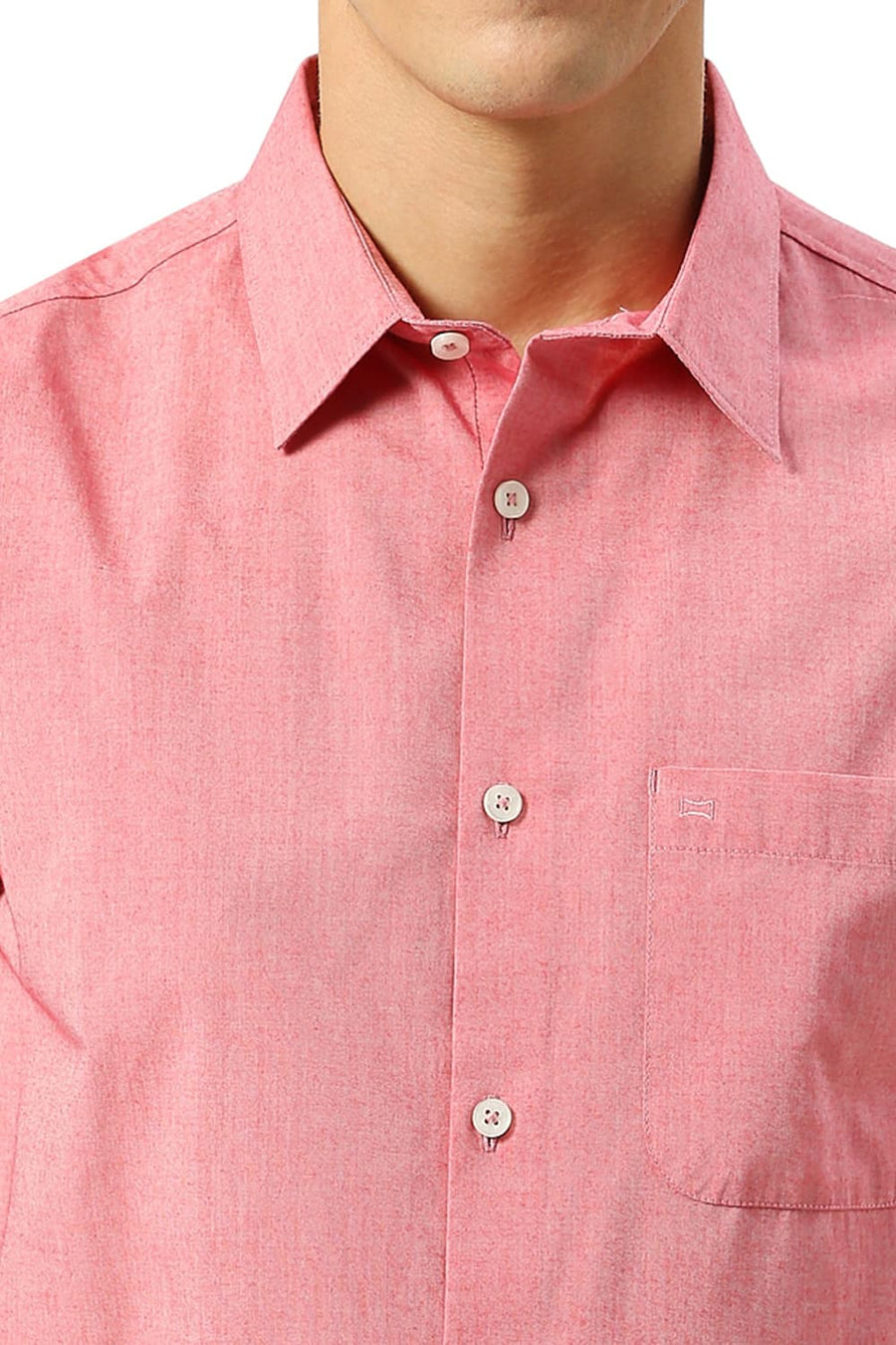 BASICS SLIM FIT CORAL RED COTTON POLYESTER VISCOSE SHIRT