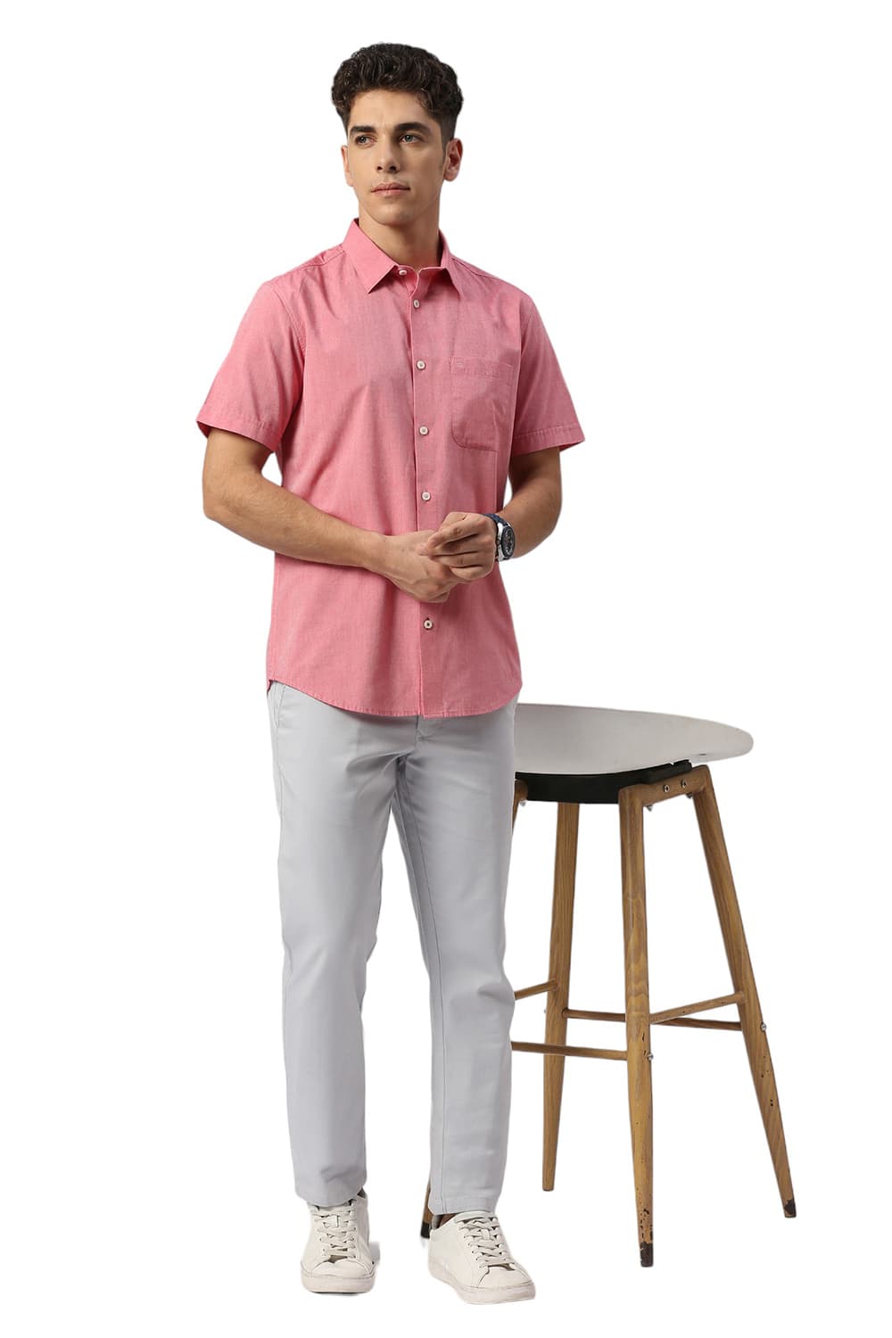 SLIM FIT COTTON POLYESTER VISCOSE HALFSLEEVES SHIRT