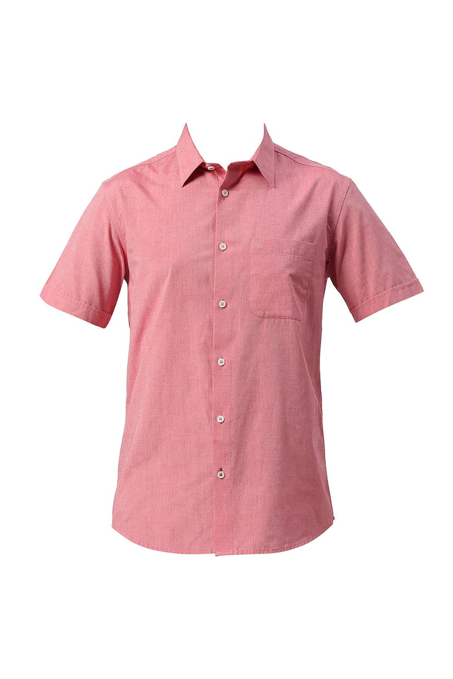 BASICS SLIM FIT CORAL RED COTTON POLYESTER VISCOSE HALFSLEEVES SHIRT
