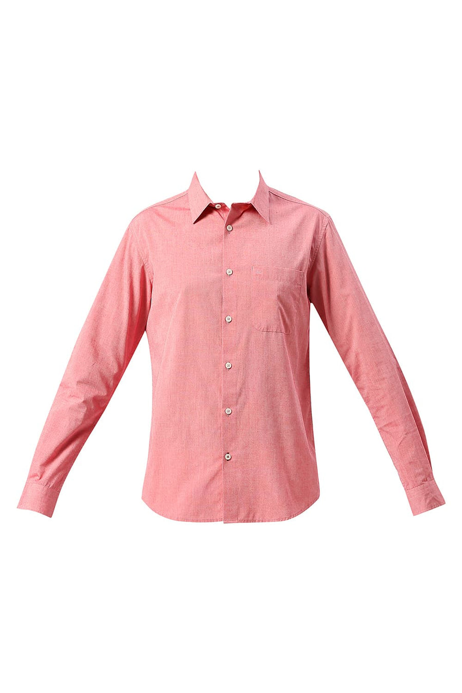 BASICS SLIM FIT CORAL RED COTTON POLYESTER VISCOSE SHIRT