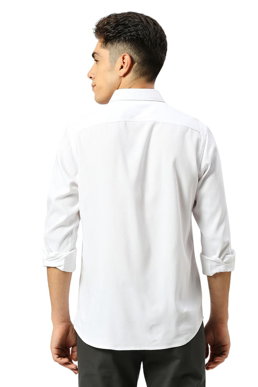 BASICS SLIM FIT LUCENT WHITE VISCOSE POLYESTER STRETCH DOBBY SHIRT