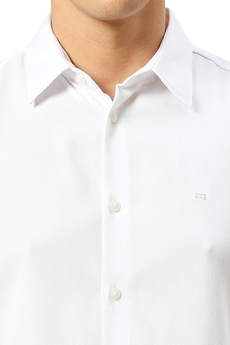 BASICS SLIM FIT LUCENT WHITE VISCOSE POLYESTER STRETCH DOBBY SHIRT