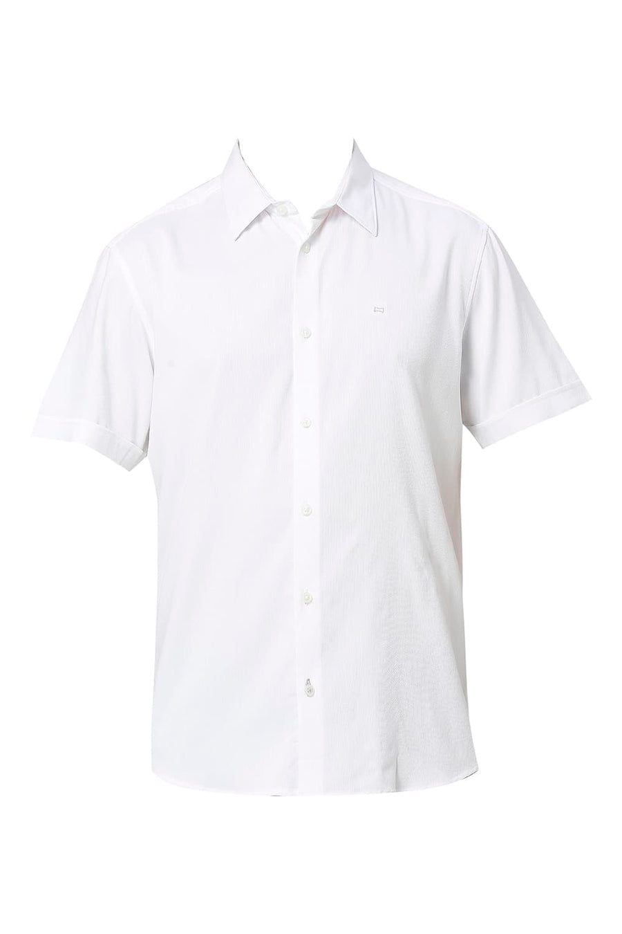 BASICS SLIM FIT LUCENT WHITE VISCOSE POLYESTER STRETCH DOBBY HALFSLEEVES SHIRT