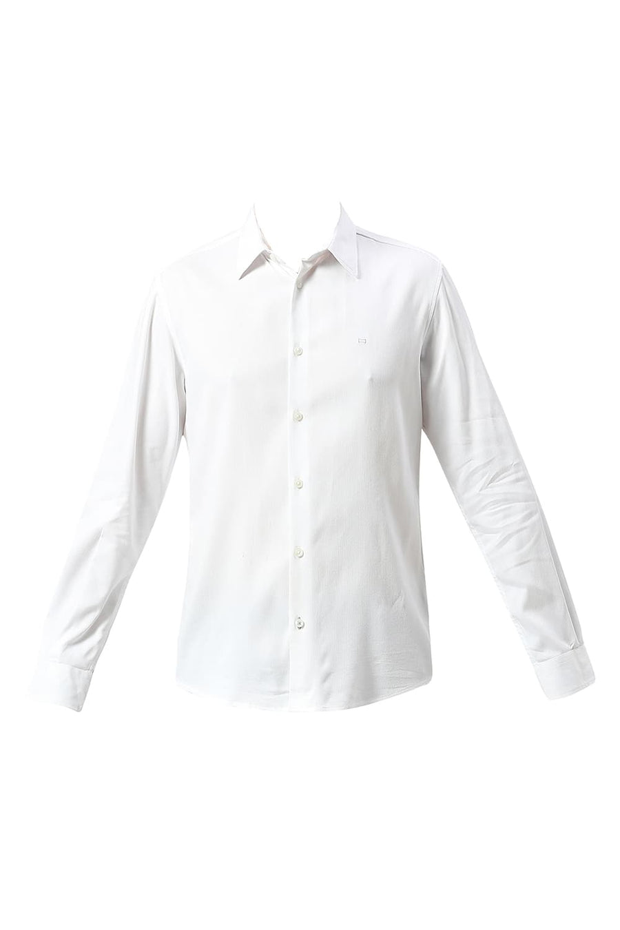 BASICS SLIM FIT LUCENT WHITE VISCOSE POLYESTER STRETCH DOBBY SHIRT