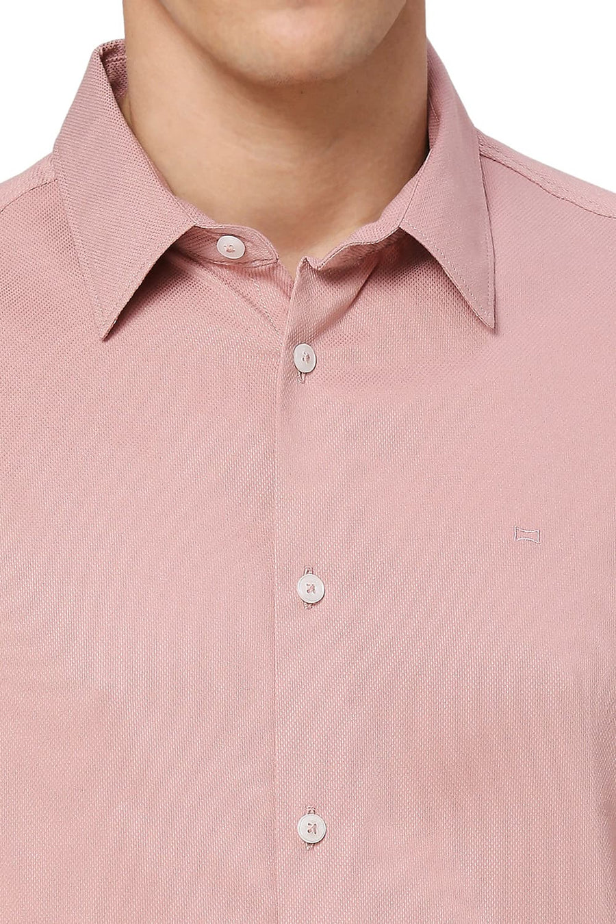 BASICS SLIM FIT PINK TAN VISCOSE POLYESTER STRETCH DOBBY HALFSLEEVES SHIRT