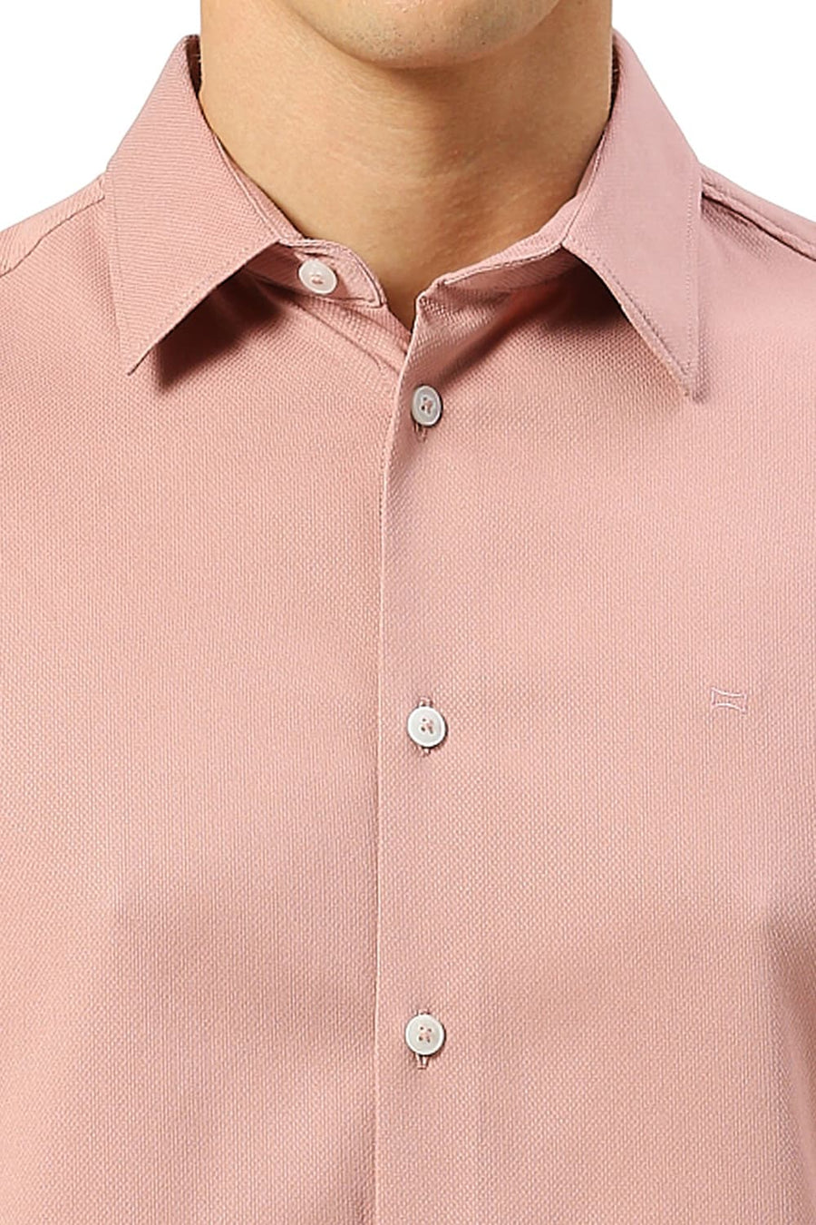 BASICS SLIM FIT PINK TAN VISCOSE POLYESTER STRETCH DOBBY SHIRT