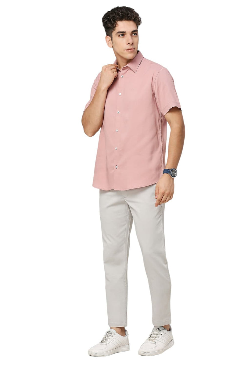 SLIM FIT VISCOSE POLYESTER STRETCH DOBBY HALFSLEEVES SHIRT