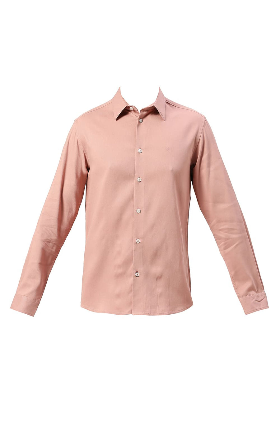 BASICS SLIM FIT PINK TAN VISCOSE POLYESTER STRETCH DOBBY SHIRT
