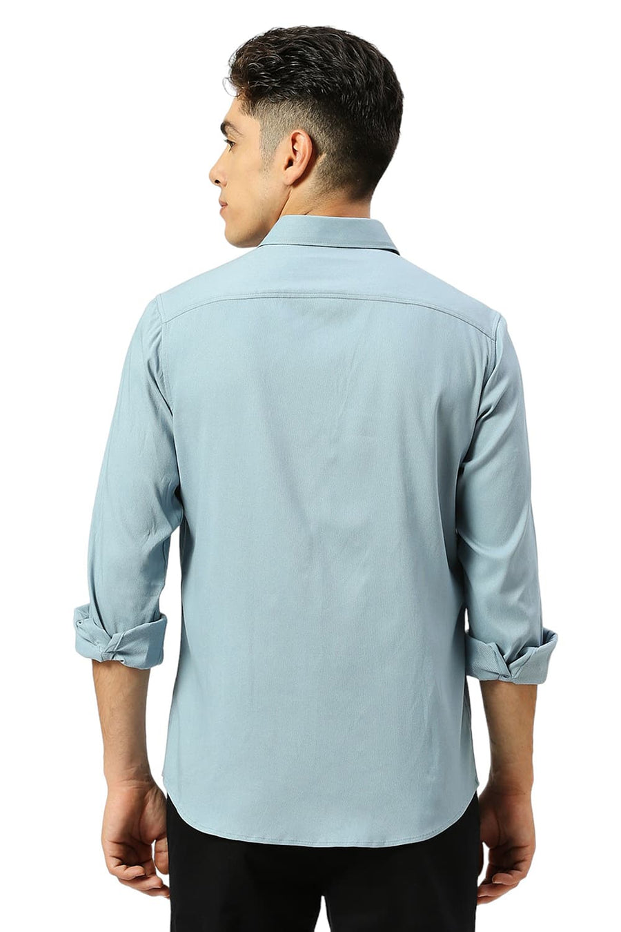 BASICS SLIM FIT ARONA BLUE VISCOSE POLYESTER STRETCH DOBBY SHIRT