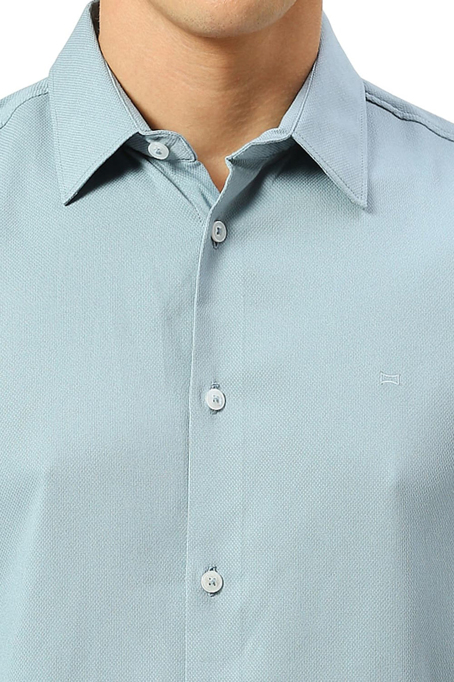 BASICS SLIM FIT ARONA BLUE VISCOSE POLYESTER STRETCH DOBBY SHIRT