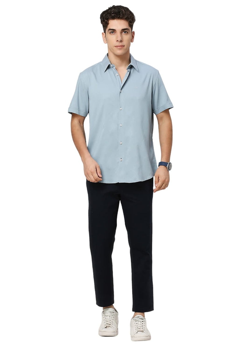 SLIM FIT VISCOSE POLYESTER STRETCH DOBBY HALFSLEEVES SHIRT