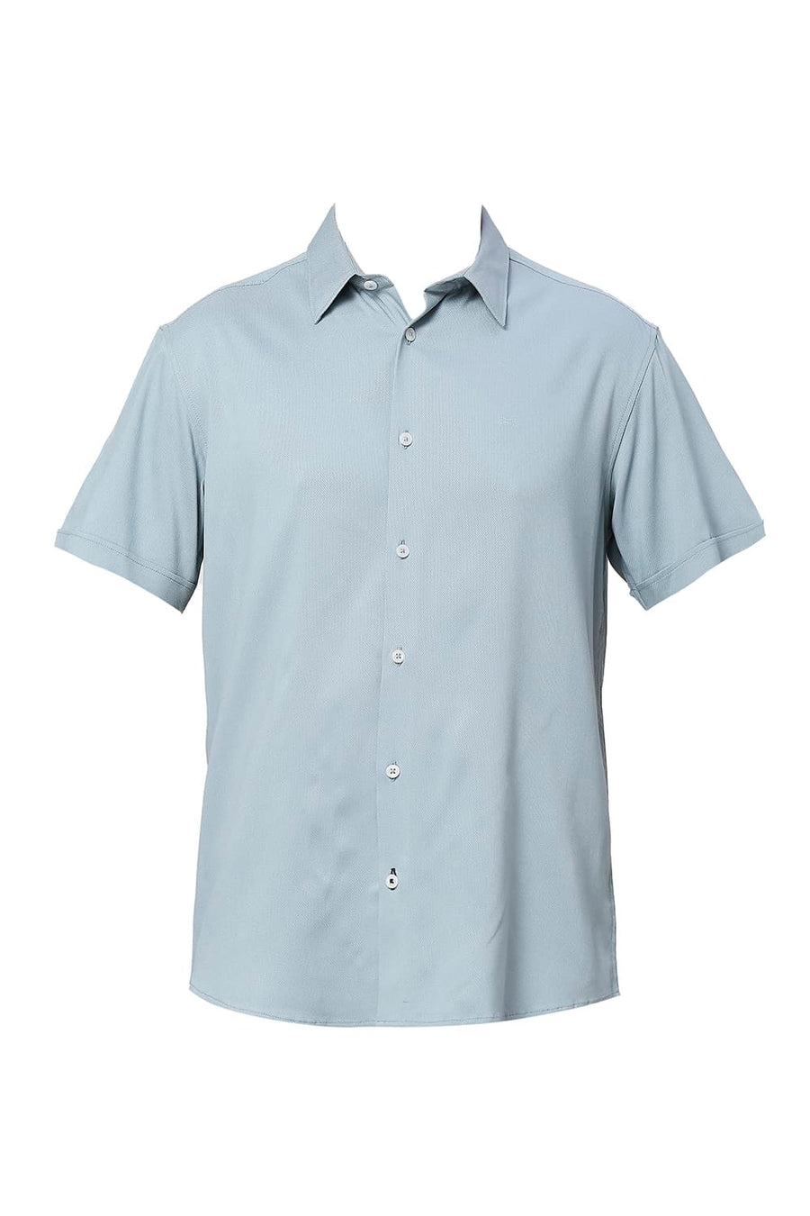 BASICS SLIM FIT ARONA BLUE VISCOSE POLYESTER STRETCH DOBBY HALFSLEEVES SHIRT
