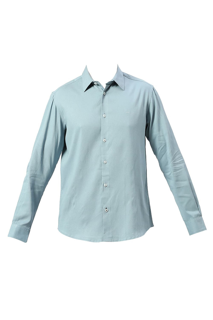BASICS SLIM FIT ARONA BLUE VISCOSE POLYESTER STRETCH DOBBY SHIRT