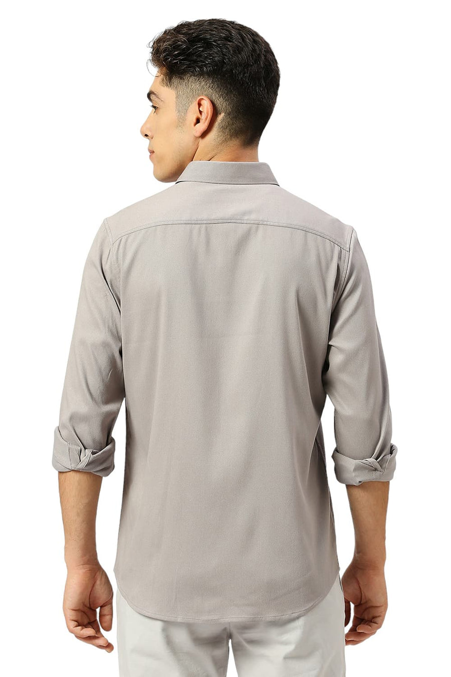 BASICS SLIM FIT SKYLINE GREY VISCOSE POLYESTER STRETCH DOBBY SHIRT