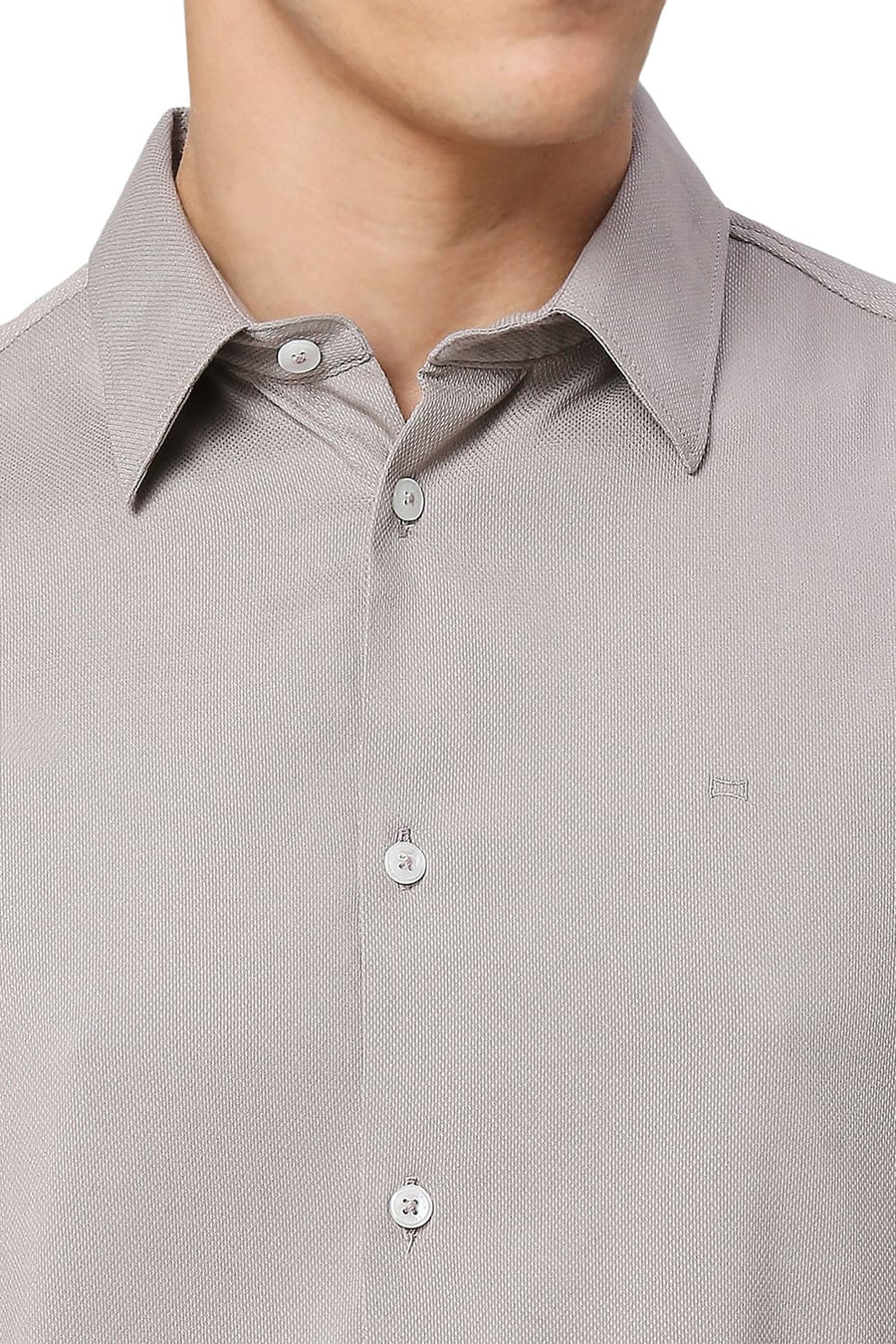 BASICS SLIM FIT SKYLINE GREY VISCOSE POLYESTER STRETCH DOBBY HALFSLEEVES SHIRT