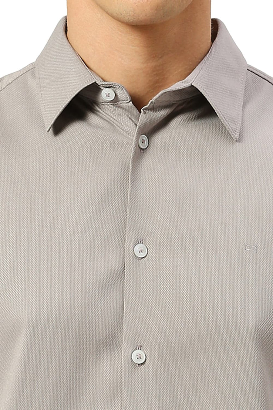 BASICS SLIM FIT SKYLINE GREY VISCOSE POLYESTER STRETCH DOBBY SHIRT