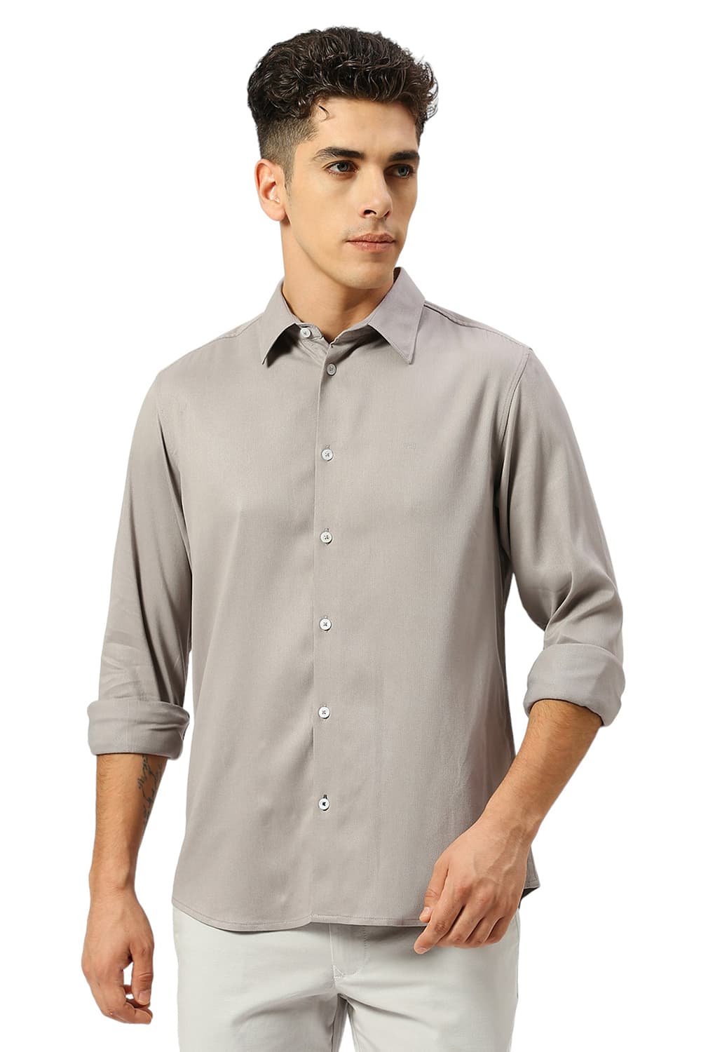 SLIM FIT VISCOSE POLYESTER STRETCH DOBBY SHIRT