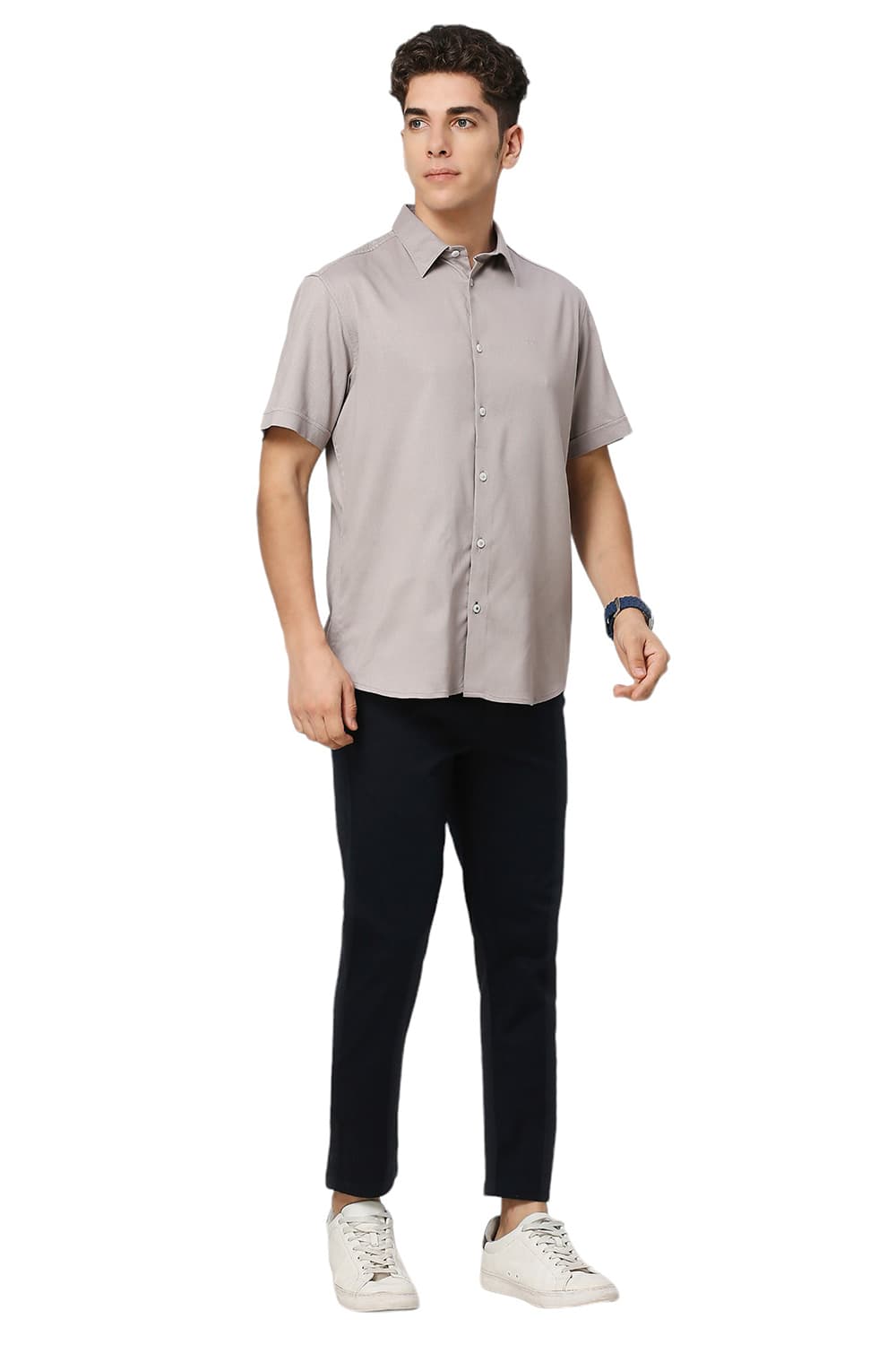 SLIM FIT VISCOSE POLYESTER STRETCH DOBBY HALFSLEEVES SHIRT