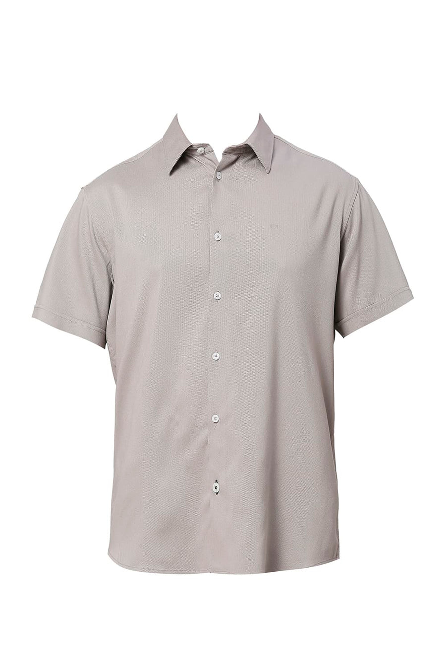 BASICS SLIM FIT SKYLINE GREY VISCOSE POLYESTER STRETCH DOBBY HALFSLEEVES SHIRT