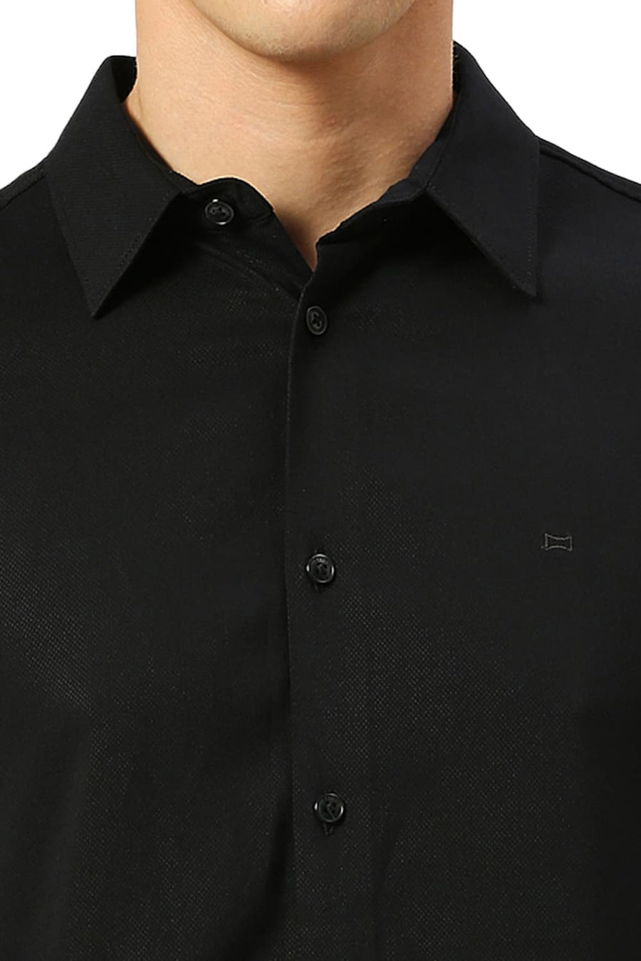 BASICS SLIM FIT CAVIAR BLACK VISCOSE POLYESTER STRETCH DOBBY SHIRT