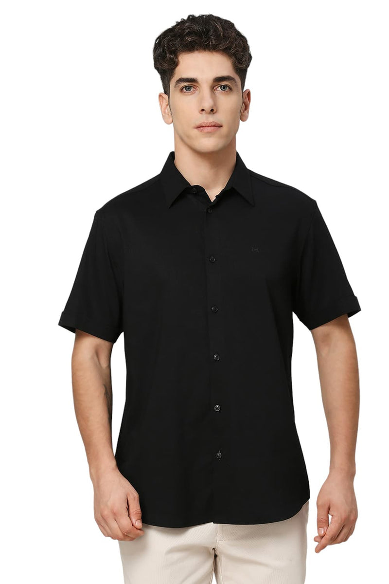 SLIM FIT VISCOSE POLYESTER STRETCH DOBBY HALFSLEEVES SHIRT