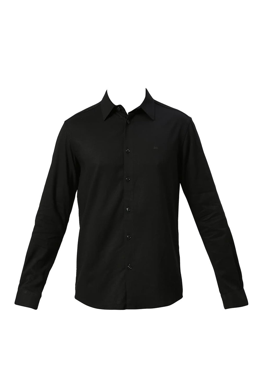 BASICS SLIM FIT CAVIAR BLACK VISCOSE POLYESTER STRETCH DOBBY SHIRT