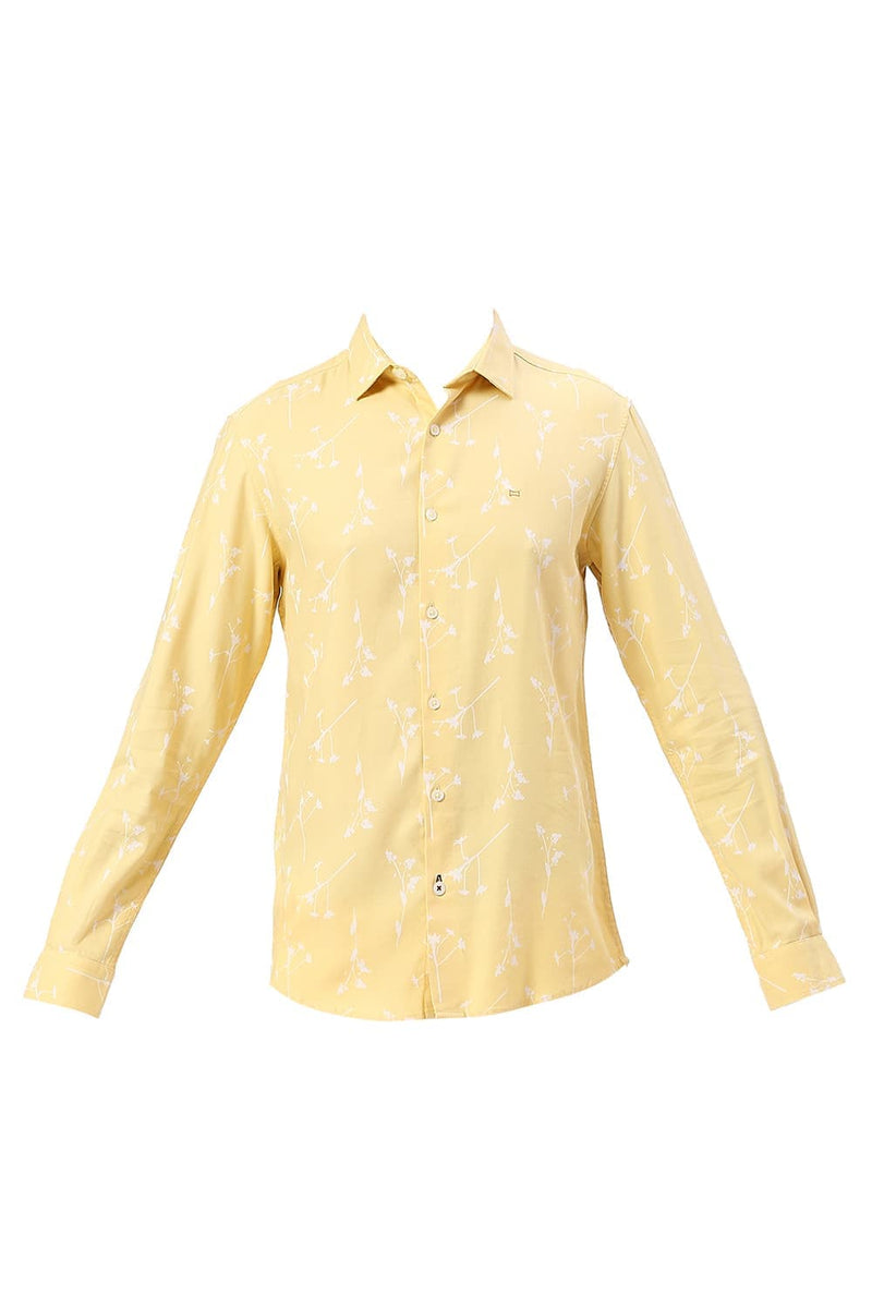 SLIM FIT COTTON VISCOSE TWILL PRINTED SHIRT