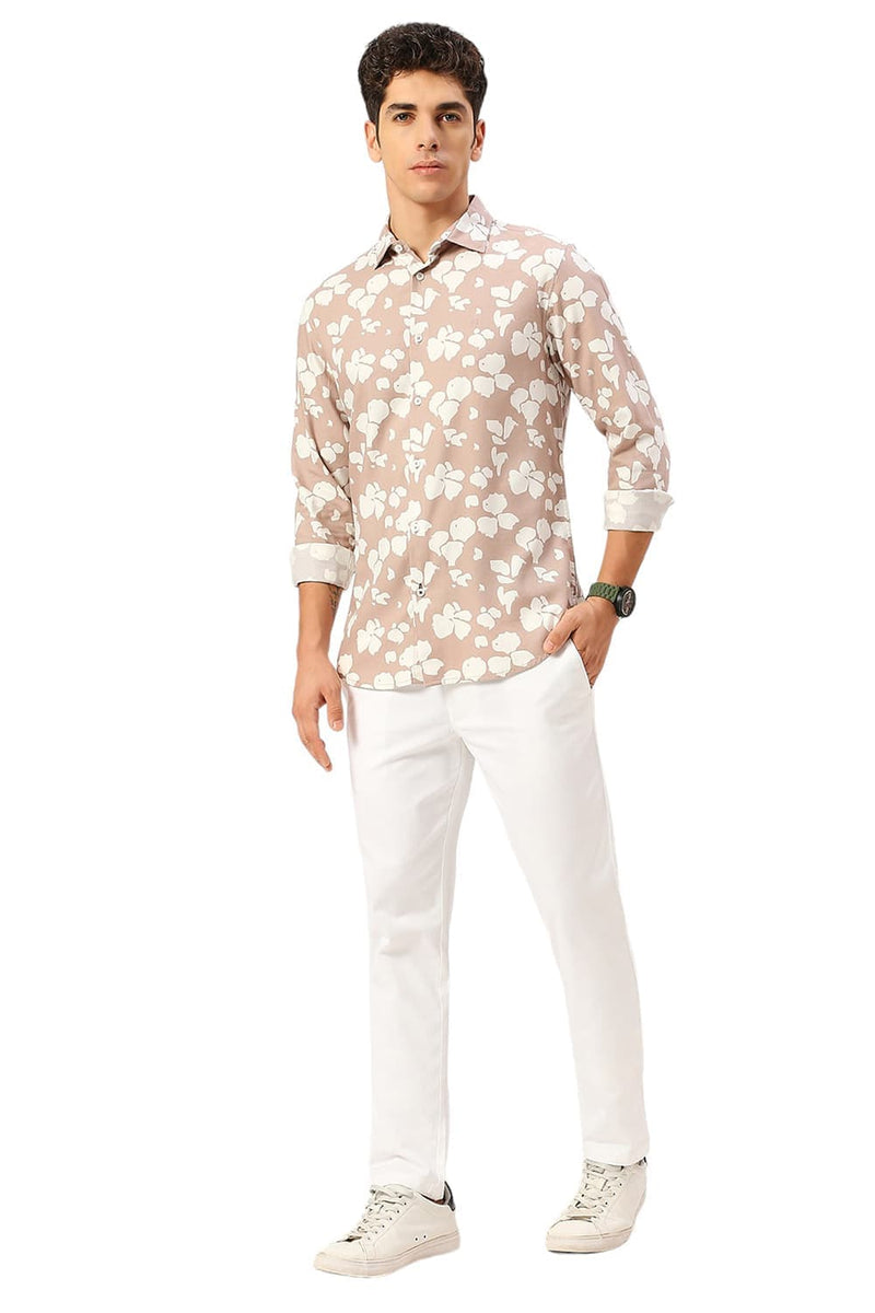 SLIM FIT COTTON VISCOSE TWILL PRINTED SHIRT