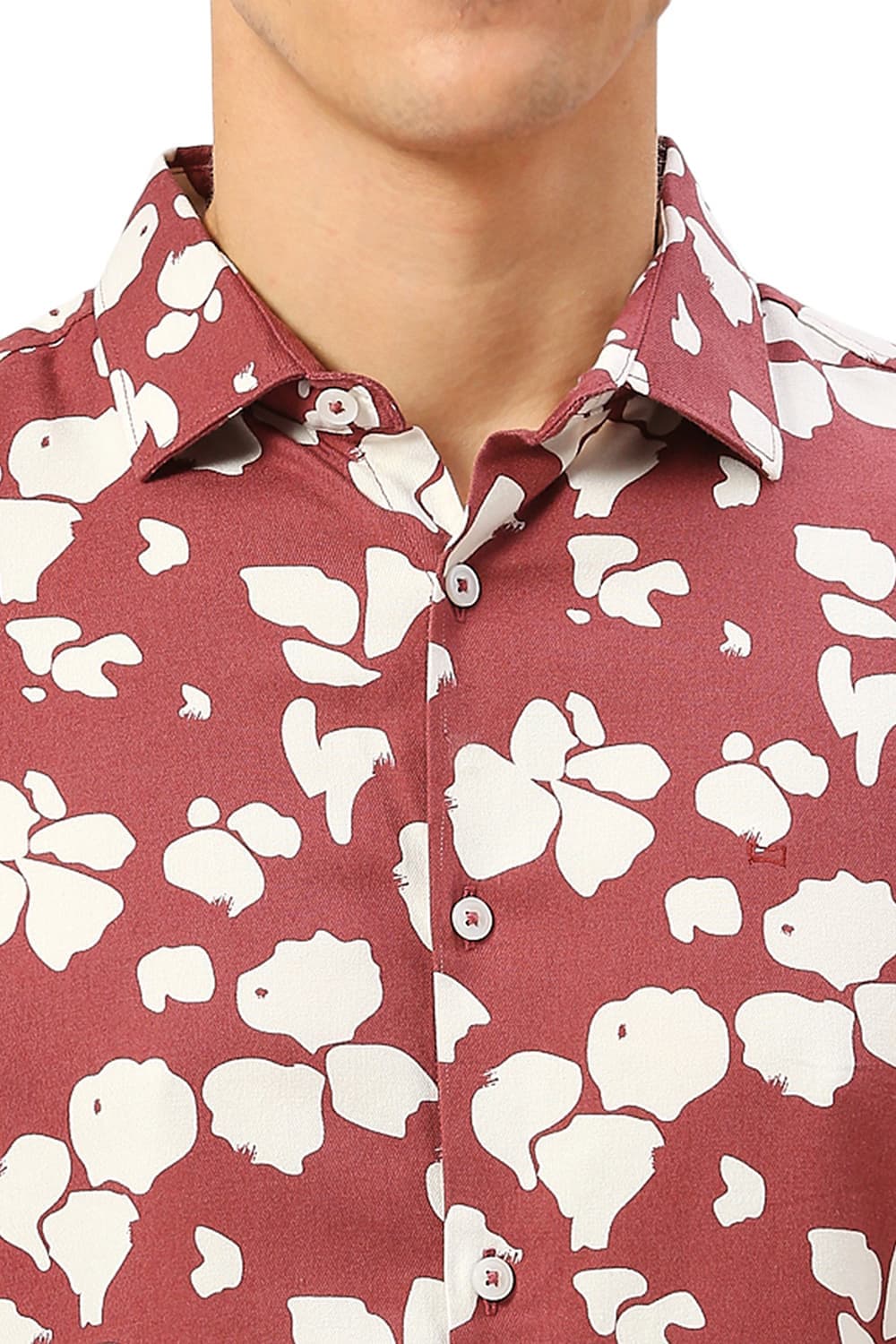 SLIM FIT COTTON VISCOSE TWILL PRINTED SHIRT