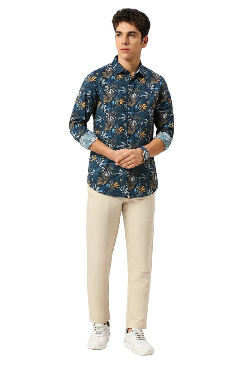 SLIM FIT COTTON VISCOSE DIGITAL PRINTED SHIRT