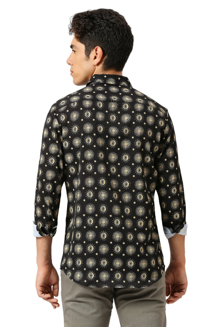 BASICS SLIM FIT PHANTOM BLACK POLYESTER PRINTED SHIRT