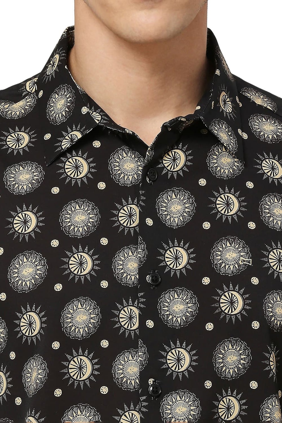 BASICS SLIM FIT PHANTOM BLACK POLYESTER PRINTED HALFSLEEVES SHIRT