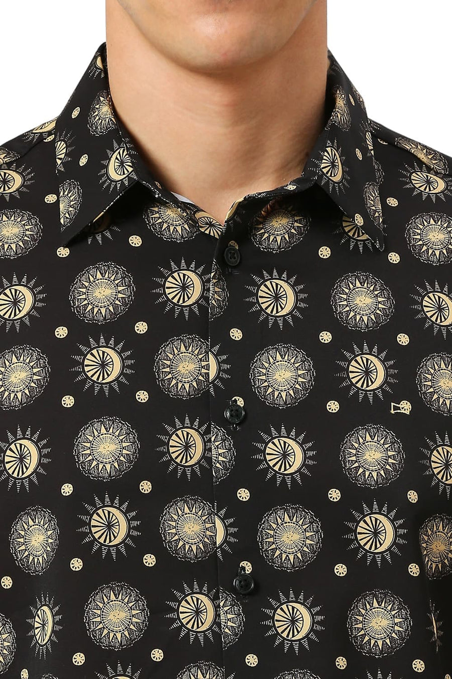 BASICS SLIM FIT PHANTOM BLACK POLYESTER PRINTED SHIRT