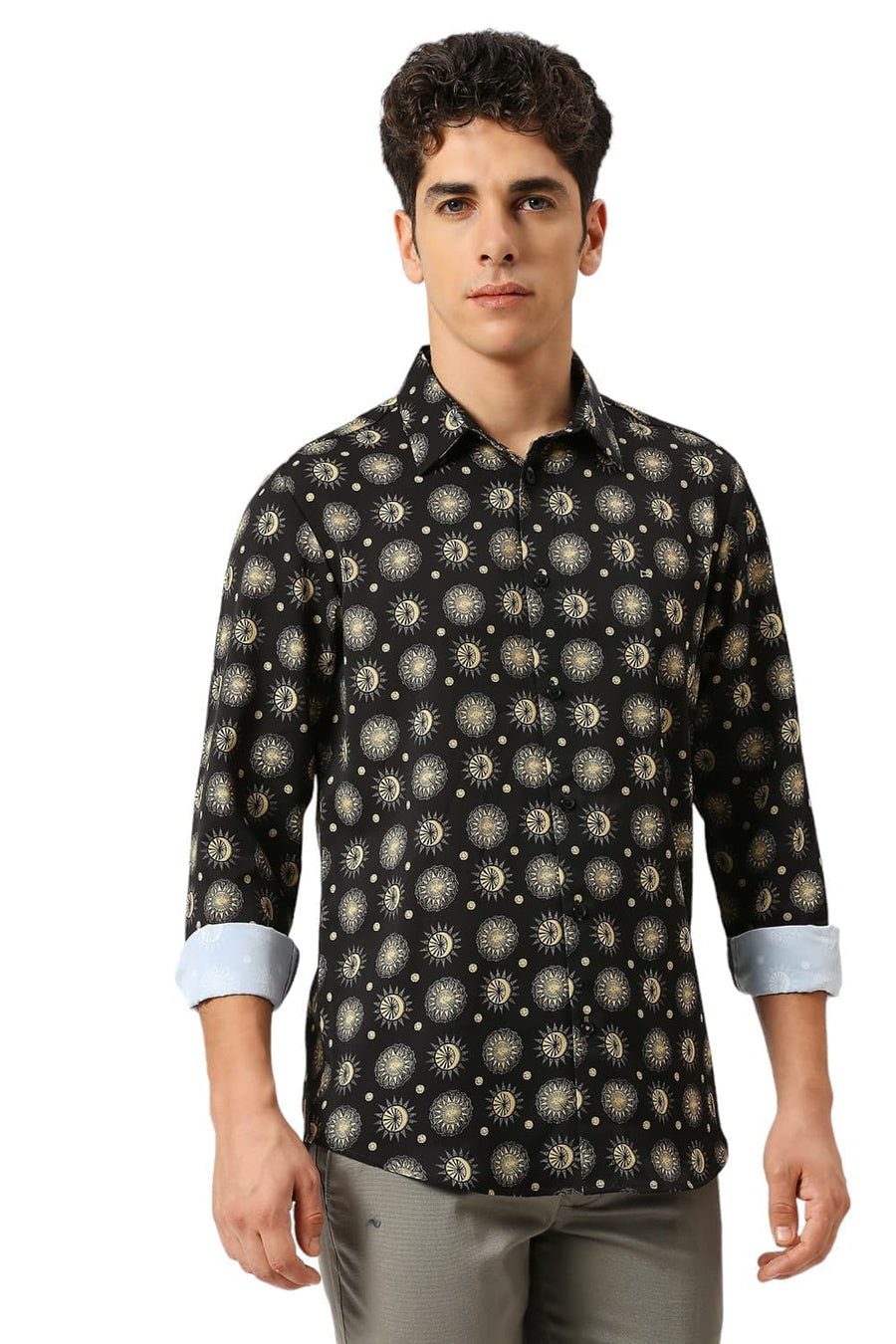 BASICS SLIM FIT PHANTOM BLACK POLYESTER PRINTED SHIRT
